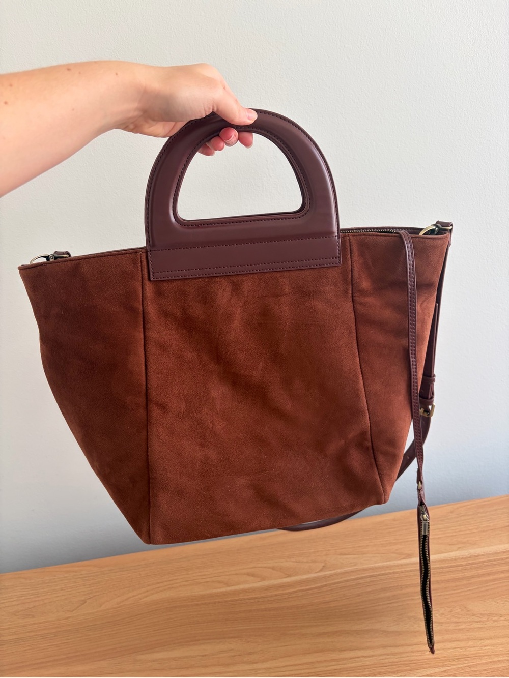 Anthropologie Brown Suede Tote Bag with Top Handle